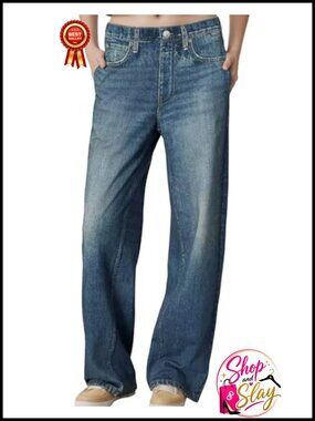 Wide Leg Denim Look Cotton Terry Pull-On Sweatpants Elastic Waistband